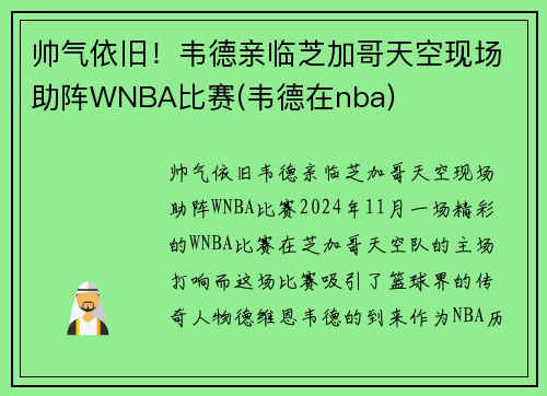 帅气依旧！韦德亲临芝加哥天空现场助阵WNBA比赛(韦德在nba)