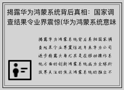 揭露华为鸿蒙系统背后真相：国家调查结果令业界震惊(华为鸿蒙系统意味着)