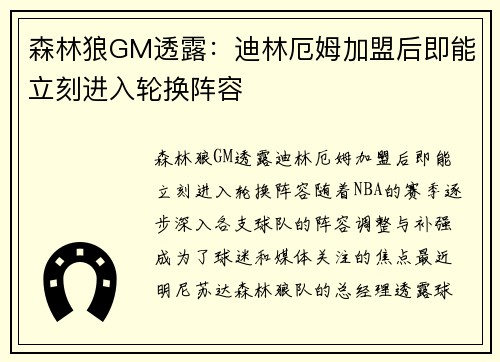 森林狼GM透露：迪林厄姆加盟后即能立刻进入轮换阵容